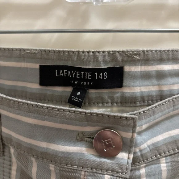 Lafayette 148 Blue And Gray Fulton Elixir Stripe Crop Wide Leg Pants Culotte